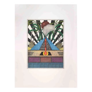 Fifo Stricker, Blue Volcano, Aquatint and Etching, 1984 For Sale