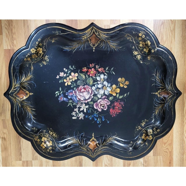 Wood Antique Regency Style Bamboo Carved & Painted Paper Mache Tray Coffee Table For Sale - Image 7 of 12