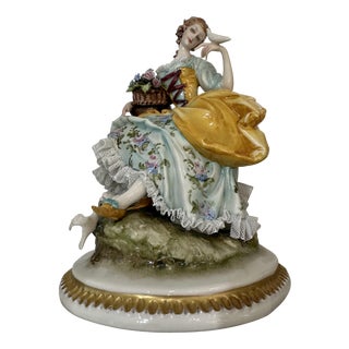 Porcelain Lady with Birds by Giuseppe Cappè for Capodimonte, 1970s For Sale