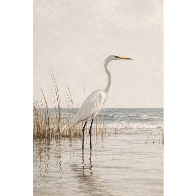 Paper Egret Coastal Scene, Minimalist Beach Wall Art Print, 24″ × 36″ For Sale - Image 7 of 9