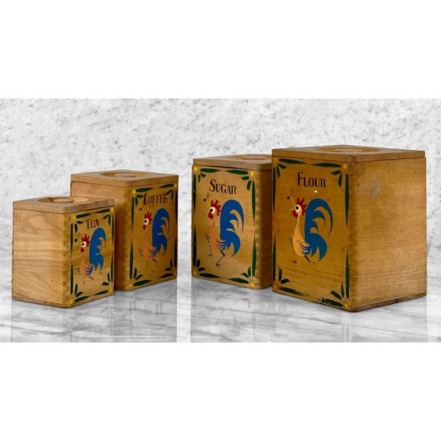 Mid-Century Modern Mid-Century Farmhouse Rooster Chicken Kitchen Canisters - Set of 4 For Sale - Image 3 of 9