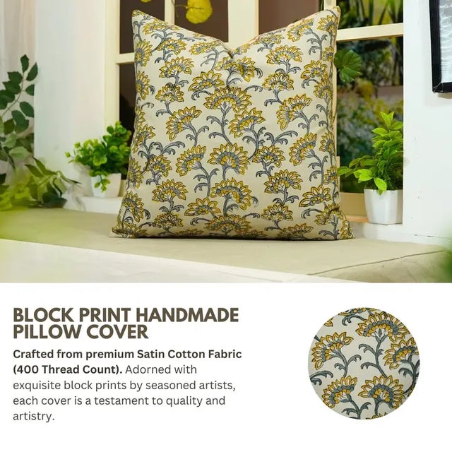 Bring home the serene charm of hand block artistry with our "Rajniganda" handmade cushion cover, crafted in luxurious...