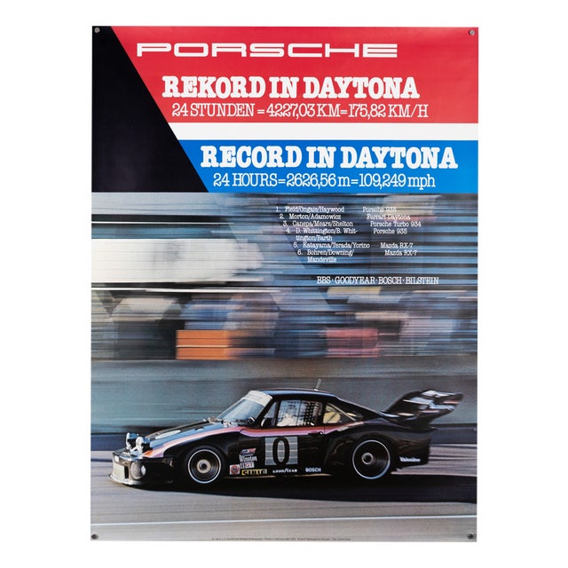 Porsche Record at Daytona Porsche Poster from Strenger Advertising Agency, 1979 For Sale
