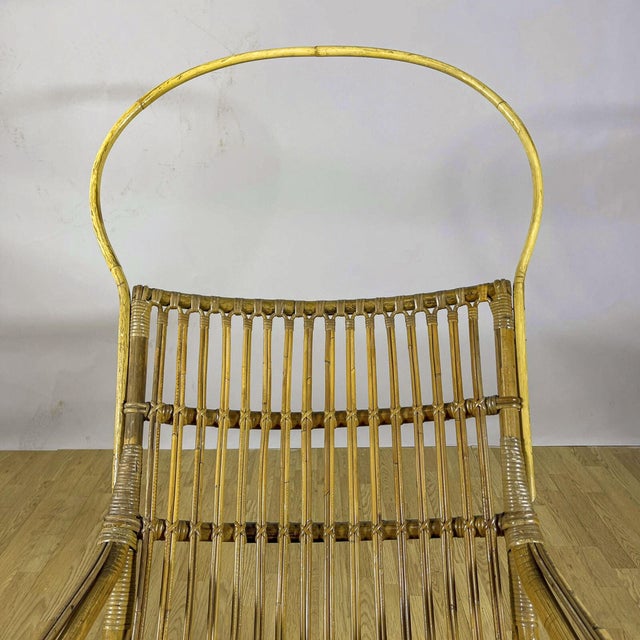 Mediterranean High-Back Lounge Chair in Bamboo and Rattan, 1960s For Sale - Image 4 of 9