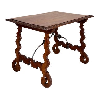 Side Table of Walnut With Carved Lyre Legs and Top, Spanish, 19th Century For Sale