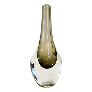 Vintage Smoked Glass Vase by Nils Landberg for Orrefors Glassworks, Sweden, 1950s For Sale