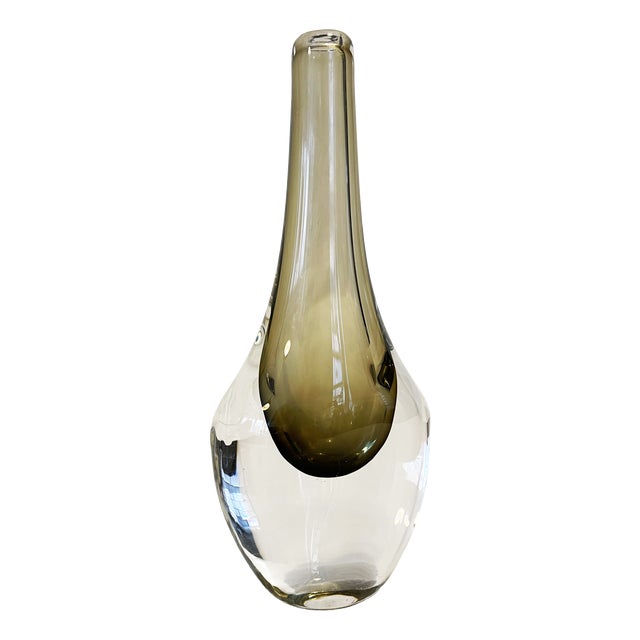 Vintage Smoked Glass Vase by Nils Landberg for Orrefors Glassworks, Sweden, 1950s For Sale