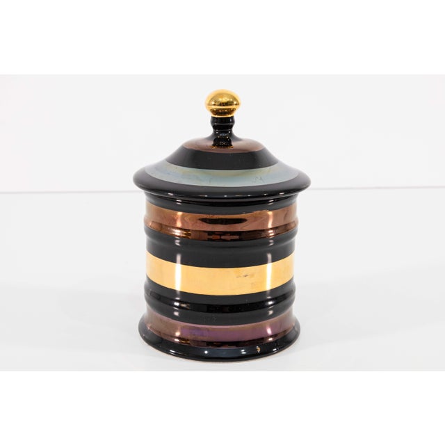 Modern Set of 4 Yapacunchi Ceramica Black Striped With Gold Accent Ceramic Vessels For Sale - Image 3 of 10