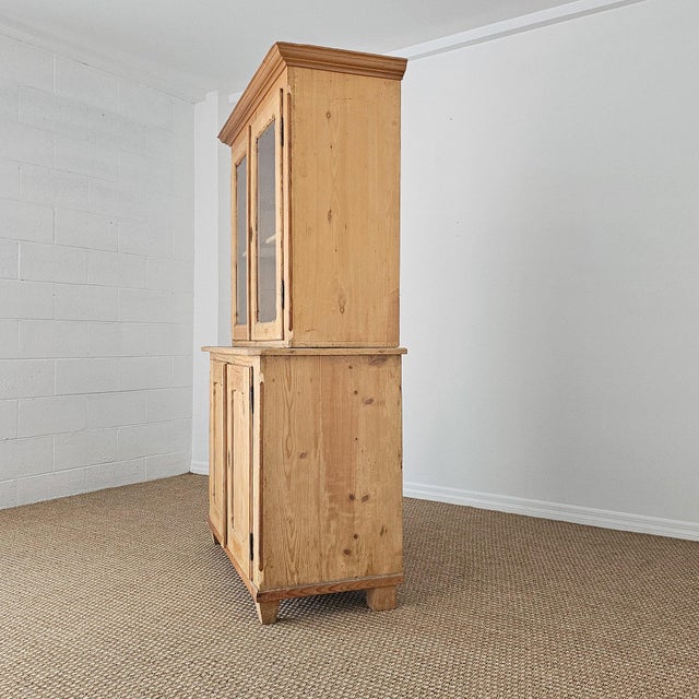 Tan Antique Pine Glass Door Hutch Cabinet | Circa 1890 For Sale - Image 8 of 14