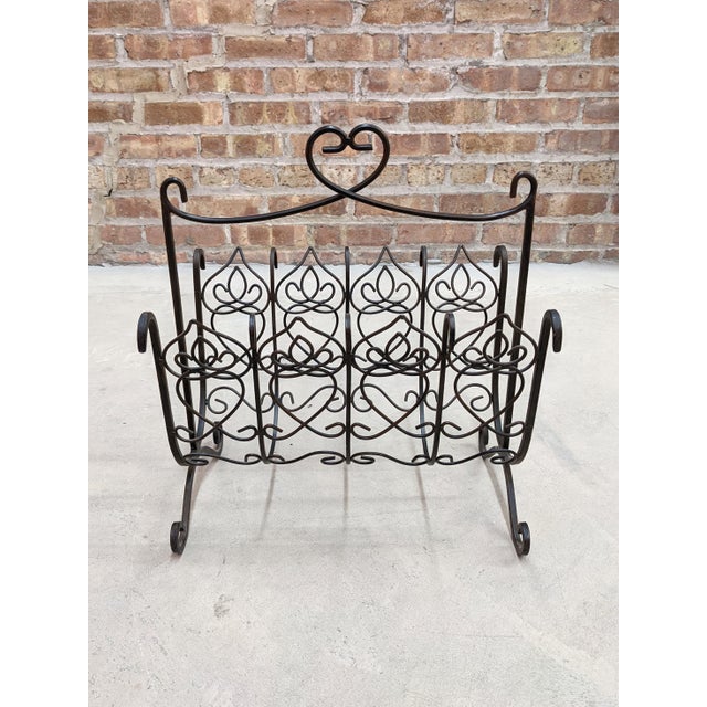 1970s Shabby Chic Wrought Iron Rattan Magazine Rack For Sale In Chicago - Image 6 of 8