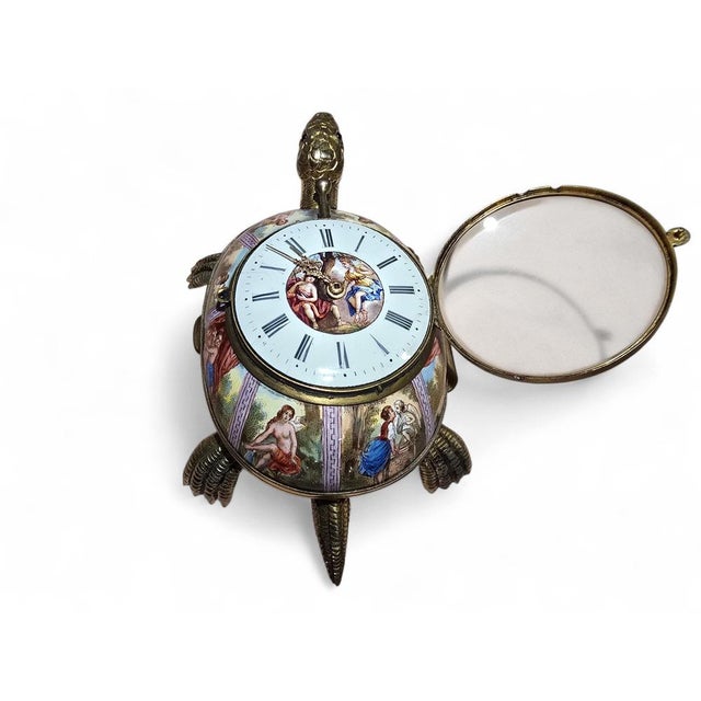 Enamel and Gilt Metal Tortoise-Shaped Repeater Clock with Mythologi, 1800s For Sale - Image 4 of 13