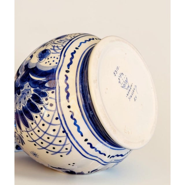 Ceramic Large Early 20th Century Antique Hand-Painted Delft Blue Pitcher, Holland For Sale - Image 7 of 18