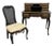 Early 20th Century Chinoiserie-Style Black Lacquer Harpsichord Desk and Matching Cane Back Chair. For Sale