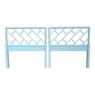 1970s Vintage Faux Bamboo Henry Link Chinese Chippendale Twin Headboards - a Pair For Sale