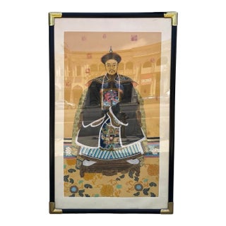 Antique Qing Dynasty Chinese Ancestor Life Size Male Portrait Painting For Sale