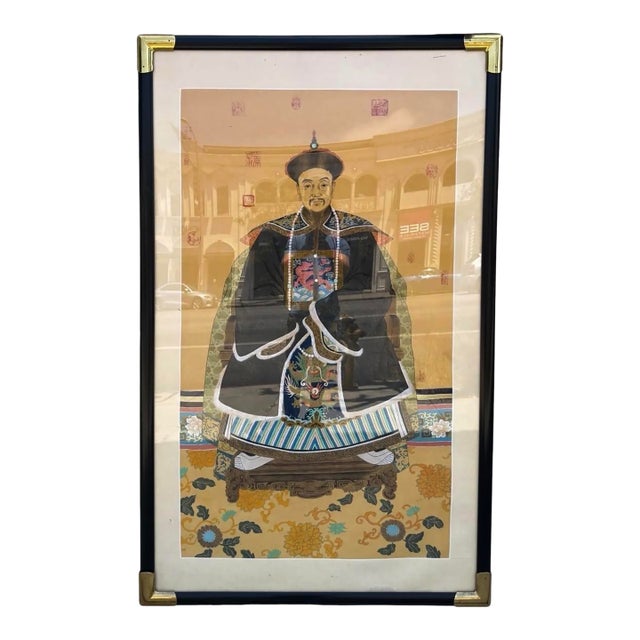 Antique Qing Dynasty Chinese Ancestor Life Size Male Portrait Painting For Sale