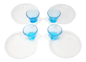 Ceramic Shell Snack Plates With Turquoise Glasses - Set of 8