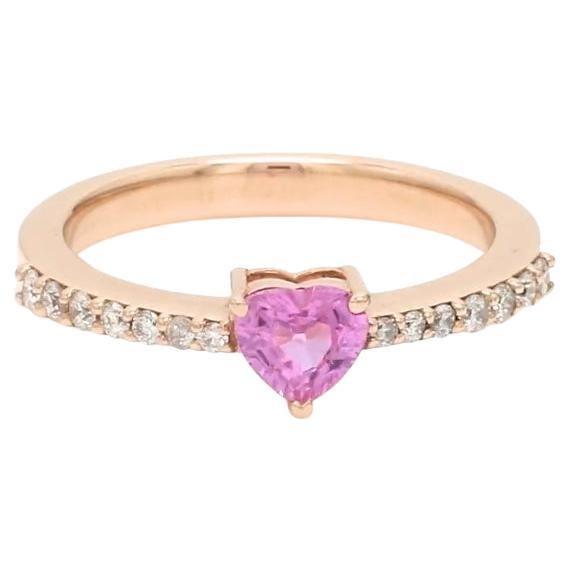 Early 21st Century Natural 1.00 cts Pink Sapphire & 0.18 cts diamonds heart ring in 18k gold For Sale - Image 5 of 18