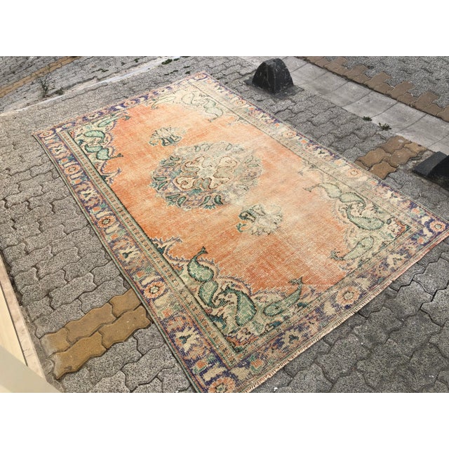 Peach 1960s Oversize Handmade Oushak Floor Rug For Sale - Image 8 of 12