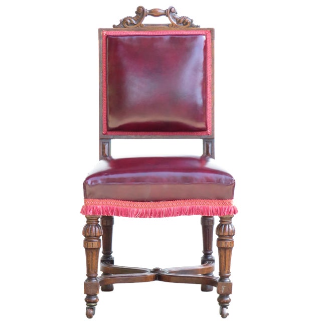 Wood English Jacobean or Italian Renaissance Style Burgundy Accent Chair For Sale - Image 7 of 7