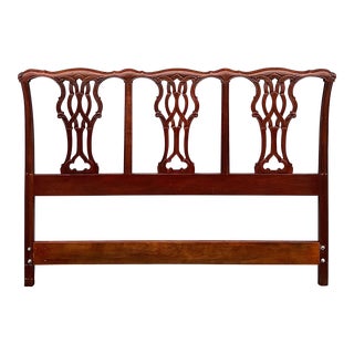Baker Furniture Carved Mahogany Chippendale Headboard - Queen Size For Sale