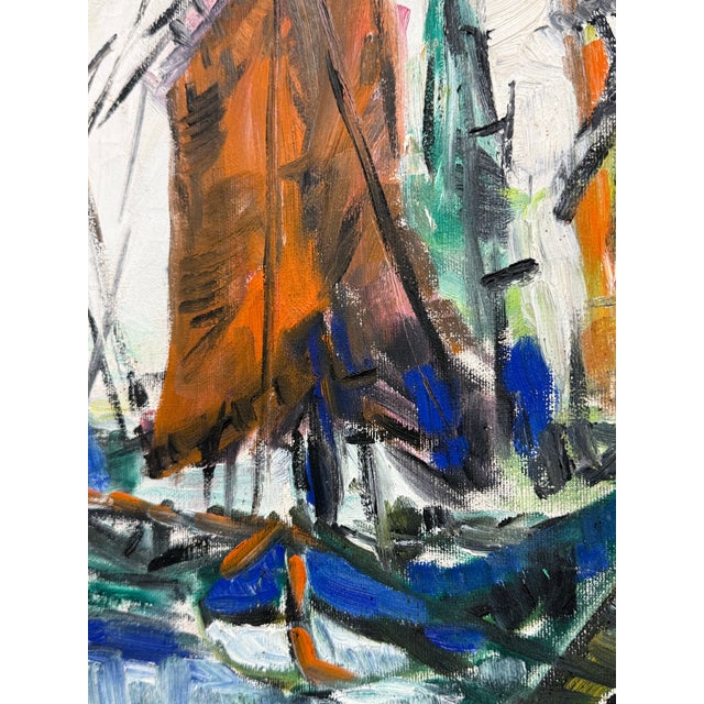 Harbor Boats Acrylic Painting on Canvas, Vintage For Sale In San Francisco - Image 6 of 12