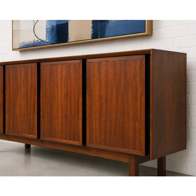 1960s Simple + Classic Walnut Mid Century Modern Credenza / Media Stand / Sideboard by Dillingham, C. 1960's For Sale - Image 5 of 11