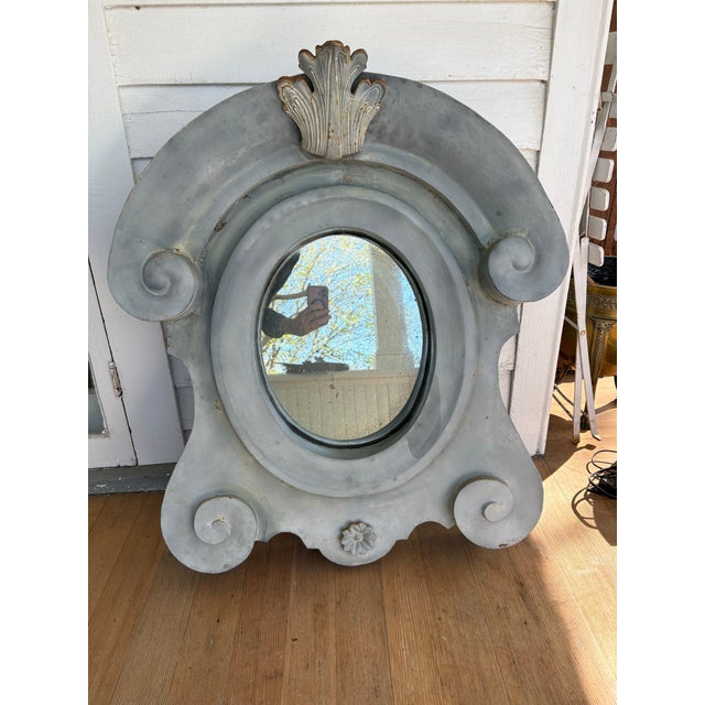 Gorgeous Antique French zinc dormer window turned into a mirror. Patina on the metal and beautiful age spots in the...