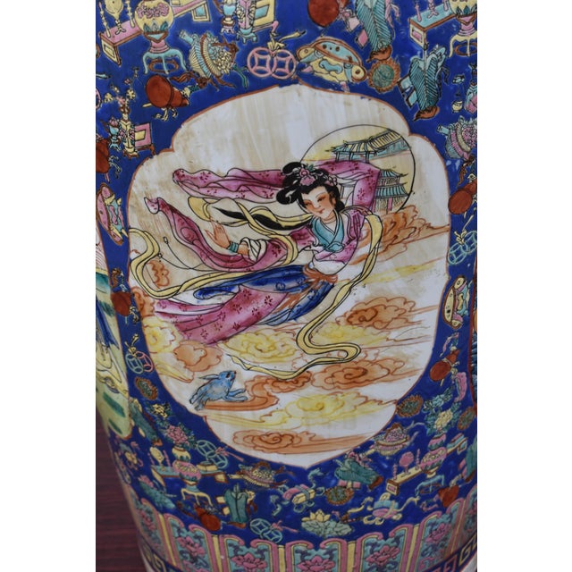 42 Chinese Floor Vase Famille Rose Gilt Dragon Handles Sanxing Star Gods For Sale - Image 13 of 16