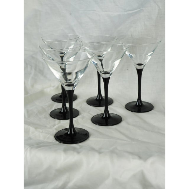 1980s Luminarc French Martini Glasses With Black Stems - Set of 6 For Sale - Image 11 of 11