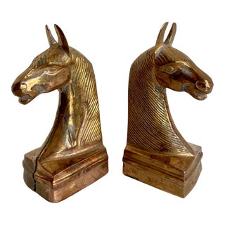 Set of Vintage Brass Horse Bookends For Sale