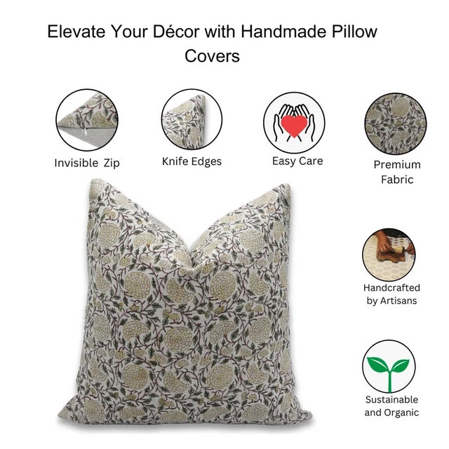 Textile Fabdivine Indian Block Print Cushion Cover 14x14 Inch Thick Linen-Karwachauth For Sale - Image 7 of 7