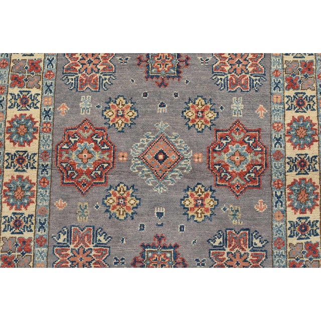 2020s Kazak Rug 2’11” X 4’11” Gray Wool Tribal Hand-Knotted Oriental Carpet For Sale - Image 5 of 12