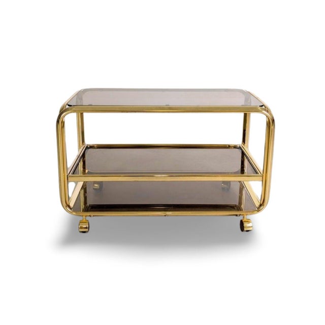 Mid-Century Modern Serving Trolley in Brass and Glass, Italy, 1970s For Sale - Image 10 of 10