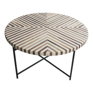 Contemporary Traditional Handmade Moroccan Resin and Walnut Wood Table / Ivory and Tan For Sale