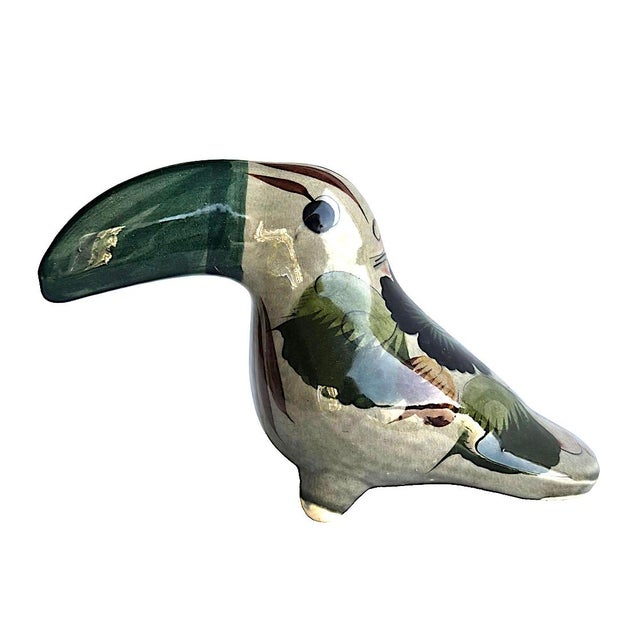 Dark Green 1970s Tonalá Mexico Ceramic Green Toucan Bird Figurine For Sale - Image 8 of 9