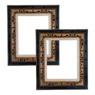 Pair of Navy Gilded Gold Hand Carved Art Deco Wood Frames For Sale