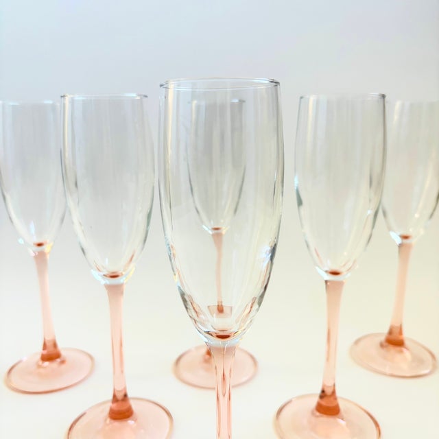 Late 20th Century Boho Chic Pink Stem Champagne Flutes - Set of 6 For Sale - Image 4 of 7