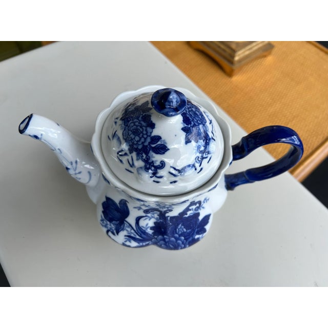 Late 20th Century Vintage Ceramic Floral Blue & White Tea Pot For Sale - Image 5 of 10