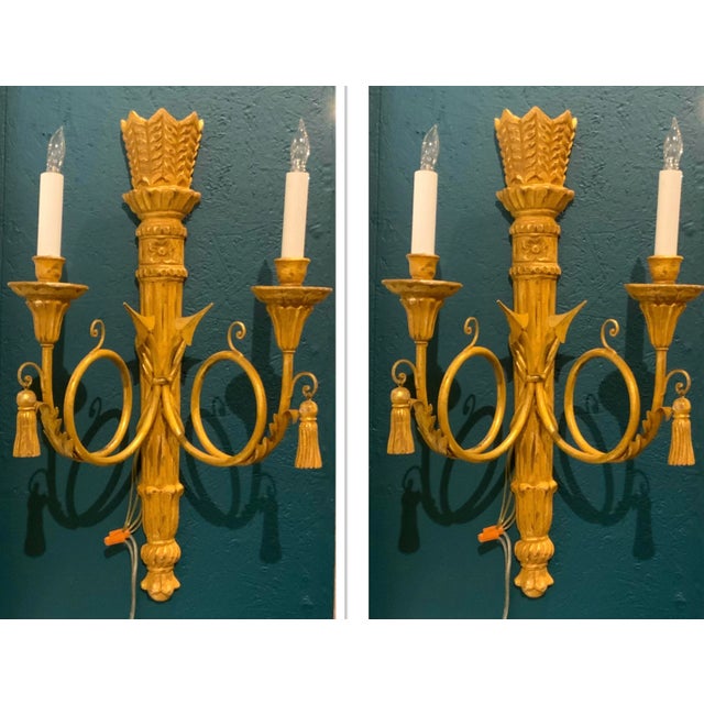 Myran Allan Luxury Lighting Italian Carved Wood Gold Wall Sconces - A Pair For Sale In Atlanta - Image 6 of 6