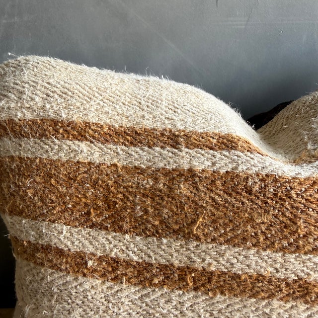 Mid-Century Modern Vintage Grainsack and Japanese Coated Canvas Lumbar Pillow With Down Insert For Sale - Image 3 of 7