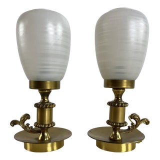 Mid-Century Brass and Murano Glass Table Lamps, 1950s, Set of 2 For Sale