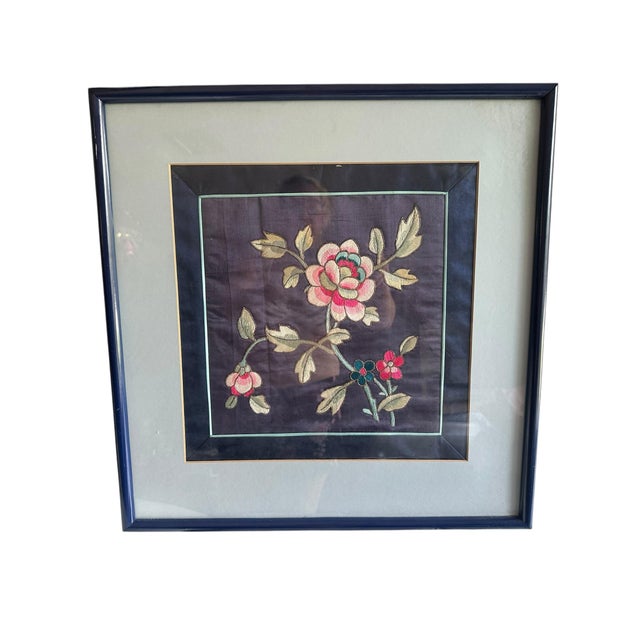 Bring timeless elegance to your home with this beautifully hand-embroidered vintage Asian silk textile featuring a...