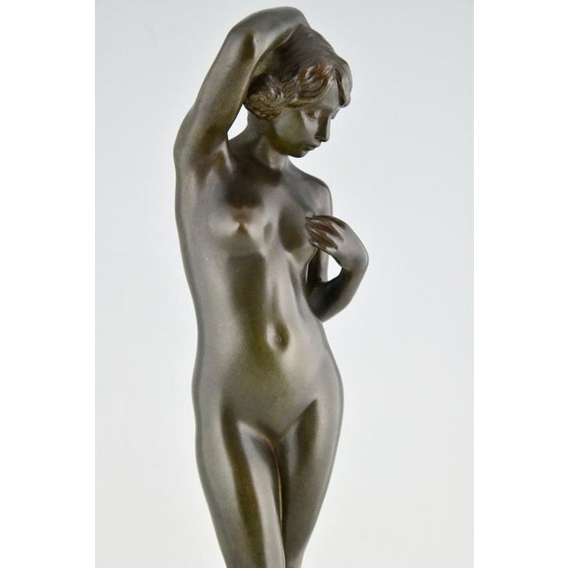 Alexandre Caron, Art Deco Female Nude Sculpture, 1920, Bronze on Marble Base For Sale - Image 11 of 12