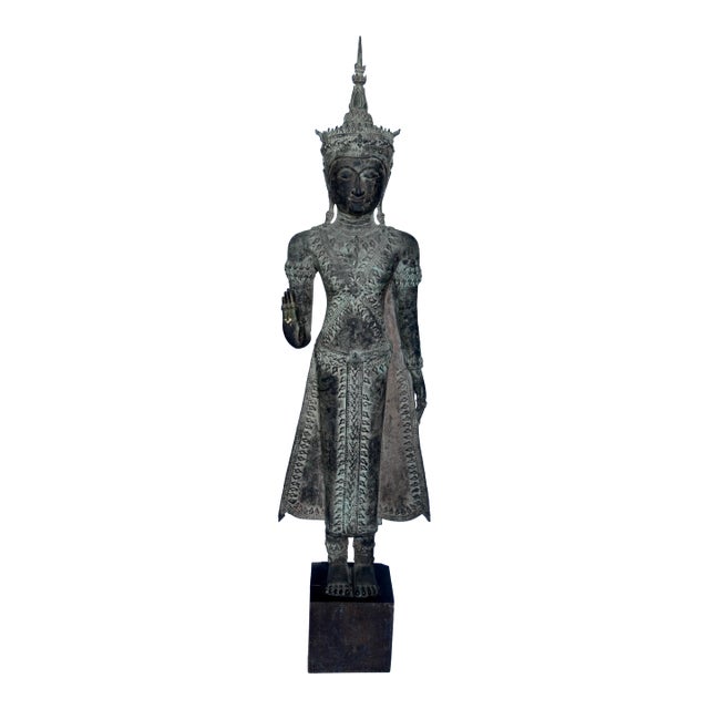16thC. Thai Ayutthaya Bronze Standing Buddha 45" For Sale