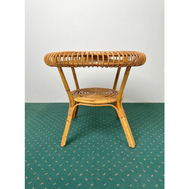Mid-Century Round Rattan & Bamboo Coffee Table, Italy, 1960s For Sale - Image 9 of 13