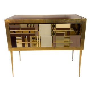 Gold, Burgundy and Pink Murano Glass Sideboard, 1980s For Sale