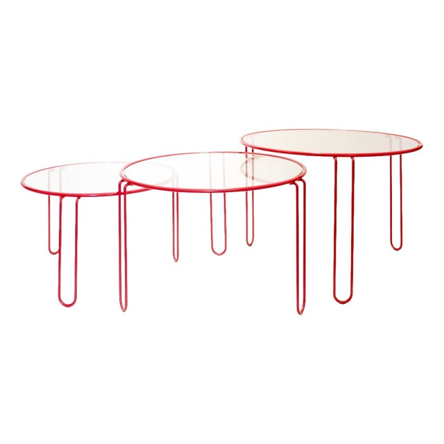 Minimalist Red Nesting Tables, 1970s, Set of 3 For Sale