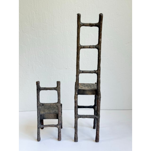 Vintage Brutalist Cast Iron Chair Sculptures Set of Two 1980s For Sale - Image 4 of 9