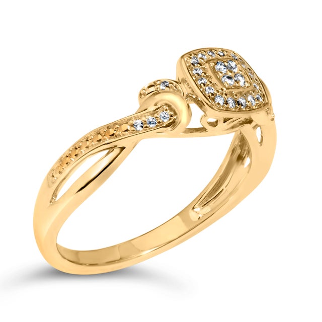 Contemporary 14K Yellow Gold Plated .925 Sterling Silver 1/10 Cttw Round-Cut Diamond Composite Halo Engagement Ring (I-J Color, I3 Clarity)- Size 8 For Sale - Image 3 of 7